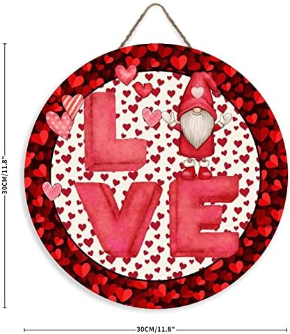 Mutilovely Valentines Day Dobrodošli Love Gnome Harder Vješalica za vuču Dekor Seoska kuća Drvena ploča Naslovna ukrase Zidna umjetnost Pink Hearts Prednji vrata Sign 12