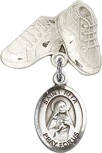 Jewels Obsession Baby Badge sa šarmom za Bejzbol St. Rita i iglom za dječje čizme | srebrnom značkom za bebe sa šarmom za Bejzbol
