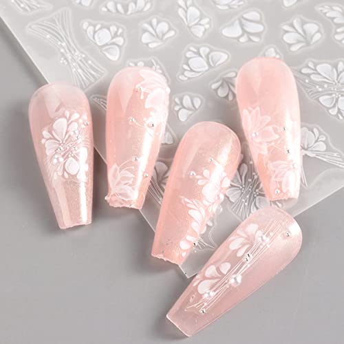 Cvijet Nail Art naljepnica naljepnice 5D bijeli reljefni Daisy Rose samoljepljivi dizajn nokti Art Supplies izuzetna latica svadbena zabava akrilni pribor za nokte za žene dekoracija noktiju 3 lista