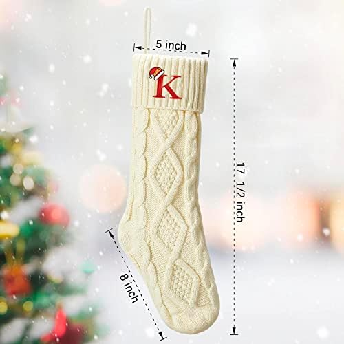 Senneny pletene božićne čarape s inicijalima, bjelokosti bijeli monogram Xmas čarape velike, ukrase za porodičnu božićnu praznicu, slovo m
