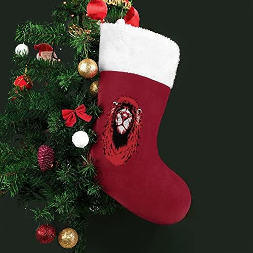 Crvena kosa lav glava božićna čarapa čarapa sa plišanim kaminom visi za Xmas Tree Home Decor Decor