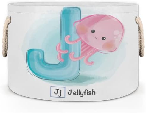 Slatke životinjske abecede Jellyfish velike okrugle košare za skladištenje rublja košare sa rubljem s ručkim košarom za pohranu za skladištenje za kupaonicu kante za organiziranje jaslice za čišćenje Djevojka dječaka