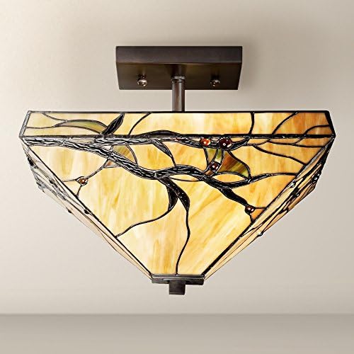 Robert Louis Tiffany Pupeća grana misija Tiffany stil blizu stropnog svjetla polu-Flush Mount Fixture Bronza 14 široko umjetničko