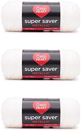 Crveno srce Super Saver metalik Bijela pređa - 3 pakovanja od 5oz/142g-akril - 4 srednje-255 metara - pletenje/heklanje