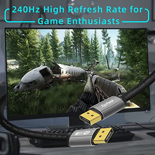 Toptrend Conkretni kabel 12ft, 8k dp [Display PORT] Kabel 1,4 Podržava na 8k 60Hz, 4k 144z, 1080p 240Hz, HDR3,32.4Gbps, HDR, HDCP 2.2, G-Sync i FreeSync na igračkom monitoru, HDTV, laptop, itd