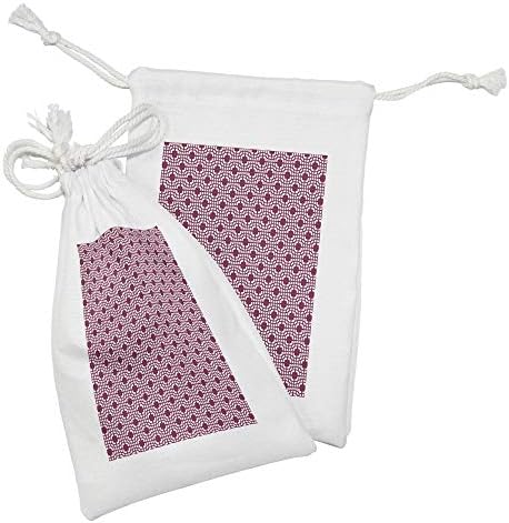 Lunable rešetka tkanina TOUCH set od 2, tradicionalne apstraktne simetrične linije i kvadrat, male torbe za vuče za toaletne potrepštine maske i usluge, 9 x 6, tamna magenta od bijele boje