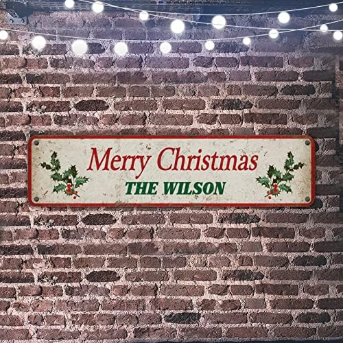 Prilagođeno ime Metalni znak Sretan božićni limenci Wilson cvjetni bobica Willeat Stree Sign Retro Searhouse Božićni dekor kafe Početna