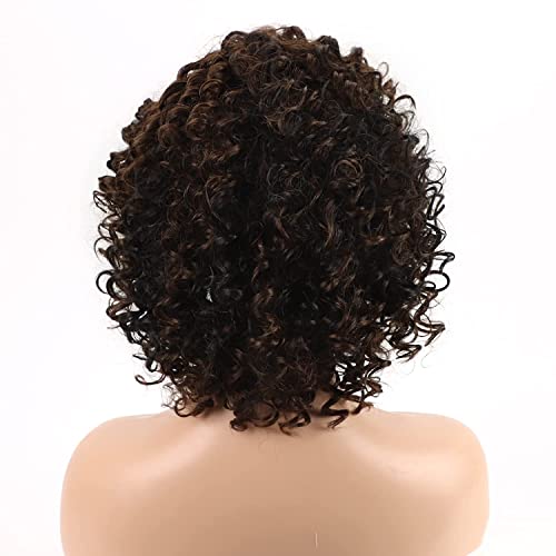 XIUFAXIRUSI XIUFAXIRUSI kratke kovrčave Afro perike za crne žene smeđe Kinky kovrčave perike sa šiškama sa strane Sintetička perika pune kose