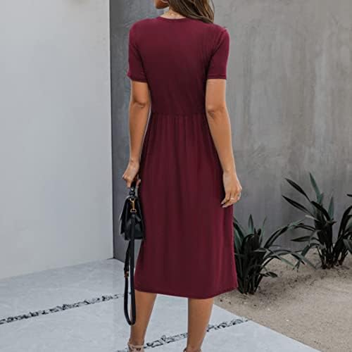 Duga haljina za ženske elegantne poslovne haljine okrugli vrat Ljetna haljina sputa s kratkim rukavima Maxi haljina s džepom