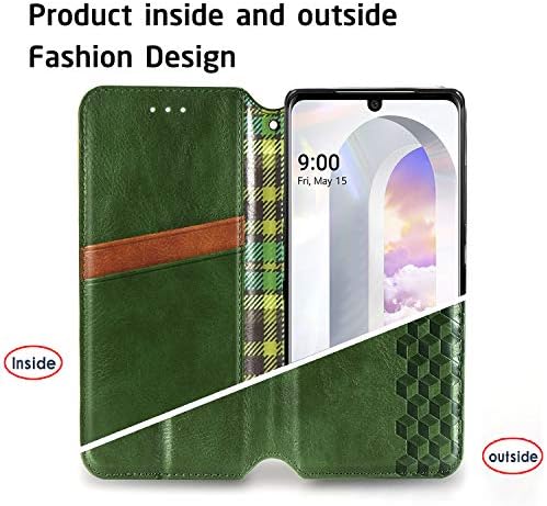 Zyzx LG Velvet 5G novčanik futrola za telefon, LG G9 ThinQ 3d utiskivanje karirani w / Kick postolja funkcija PU kožna Flip Case ID kreditne kartice džepni otporan na udarce magnetni poklopac za zatvaranje za LG Velvet 5G DX Green