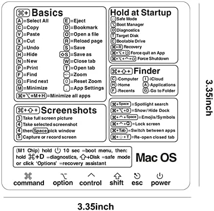 2pcs mac prečac 2022 - Mac OS prečice naljepnice M1 + Intel, korisnički vodič za brzi referentni referentni referentni referentni referentni referentni naljepnica za Macbook Pro, prečac za Macbook Air Clear kompatibilan sa 13-16 inča