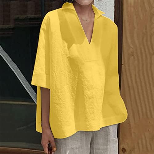 pbnbp ženske ljetne majice s pola rukava jednobojne elegantne tunike s ovratnikom pamučne platnene dnevne labave majice s V izrezom