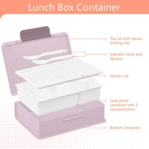 Kigai Pink mramorni uzorak ručak kutija za ručak 1000ml Bento kutija sa kašikom vilica 3 pretinca za skladištenje hrane za odrasle, ružičaste