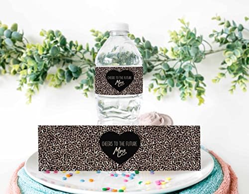 Darling Sovenerir Boca za boce crna Sequin Bling Print, samoljepljiva strana - Živjeli za budućnost MRS-a Naljepnice za bocu vode Idealna za mladeni tuš - paket od 32