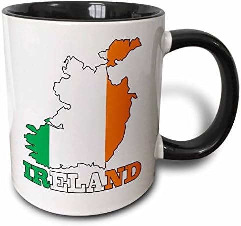 3dRose mug_63165_4 zastava Republike Irske na konturnoj mapi zemlje i imena, Irska dvobojna Crna šolja, 11 oz, višebojna