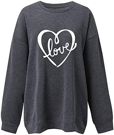 Jjhaevdy Womens Cute Love Heart Print Tops Happy Valentinovo košulje Grafički dugi rukav Ležerne prilike pulover