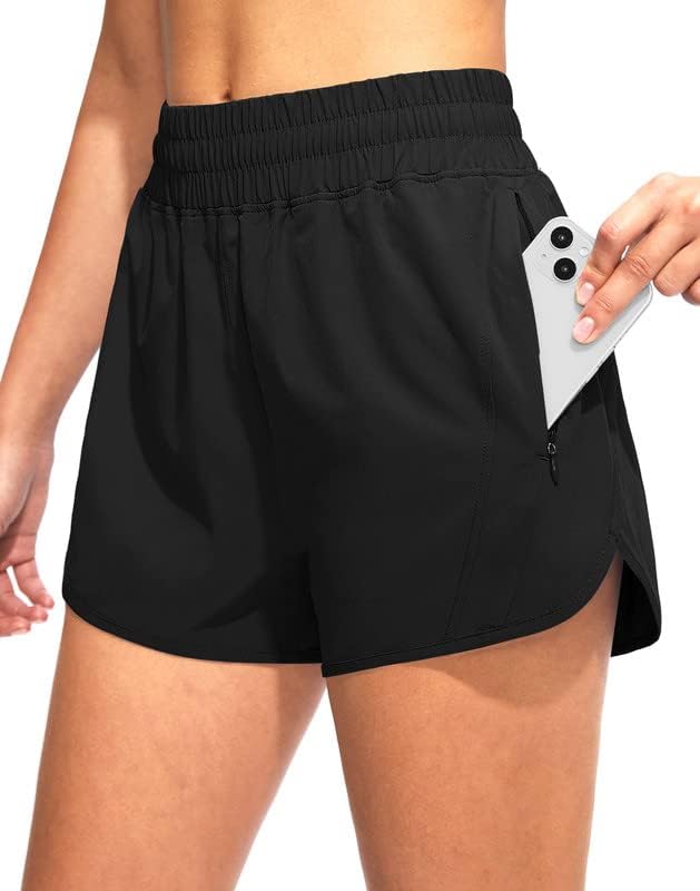 Obla žene trčanja sa džepovima sa zatvaračem s patentnim zatvaračem visokog struka atletske vježbe teretane za žene sa oblogom -3 inča