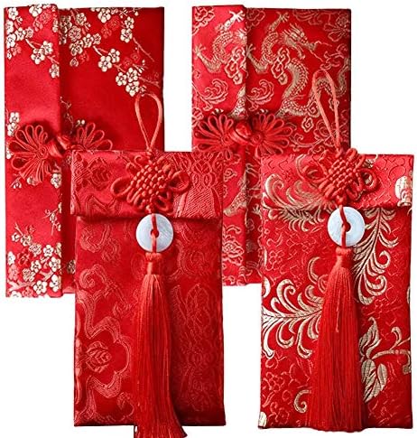 4 kom svilene crvene koverte srećni novčani džepovi Hongbao Kineski element pozivnica za vjenčanje, Novu godinu, Proljetni Festival