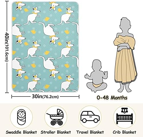 Slatka pokrivačica slatka kenguruos crtani pamučni pokrivač za dojenčad, primanje pokrivača, lagana mekana prekrivačica za krevetić, kolica, raketa za radu, 30x40 u, plavoj boji