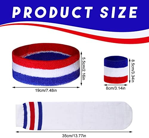 Striped Sweatbands Set -2 par prugastih čarapa& 2 par prugastih narukvica & amp;2 prugaste sportske trake za glavu pamučna Vježba