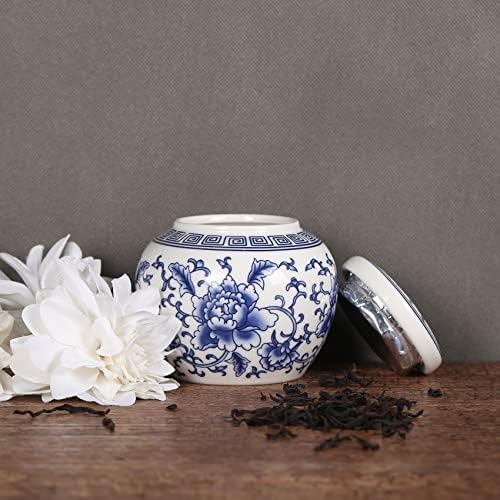 Xingyan Kineski tradicionalni plavi i bijeli porculan keramički mali đumbir sa poklopcem, za skladištenje čaja, kućni ukras, kućni