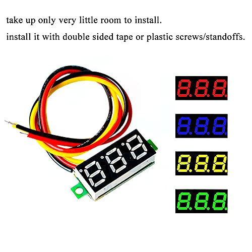 Hahiyo DC 0-100V 3Wire Mini digitalni voltmetar Brzi reakcijski naponski monitor Jednostavno instalirajte finu preciznost svijetli LED mjerač tester 0,28 '' 4Color PC-ovi za solarnu punjenje, višebojni