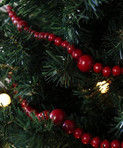 Jedan odmorski način rustikalne tamne crvene veličine drvena zrnce Garland Garland Christmas Christmas Dekoracija drveta - ukrasni vintage stil drvene perlice za svakodnevnu shabby chic Country Searhouse Doc dekor