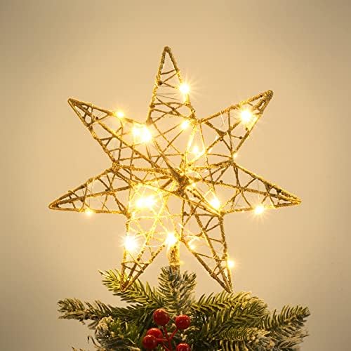 Fitric Christmas Star Tree, 10 inča osvijetljenog staklenog stakla, zlatna božićna stabla zvijezda sa 20 LED svjetla, Xmas Tree Topper