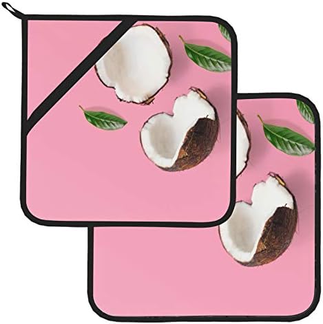 Half Repe kokosov držači kokosa sa džepovima otporne na toplinu otporne na ručnike i držač lonca setovi 2 kom. Držač lonca sa džepom 8 × 8 inča za kuhanje i pečenje