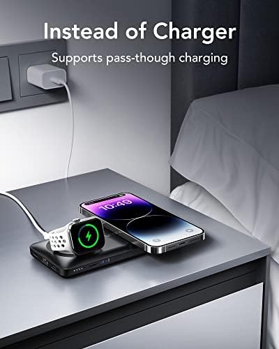 VRURC Magnetic Wireless Charger, 10000mah Power Bank, 3 u 1 prijenosni punjač, 22.5 W brzo Charing kompatibilan sa iPhoneom 14 13 12 11 Pro / Plus / Max / XS / XR, iWatch 8/7/6/5/4/3/2/SE, AirPods Pro / 2 - Crni