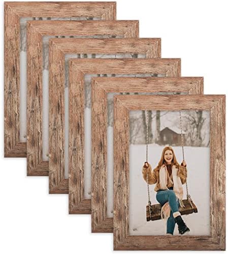 Toforevo 4x6 okviri za slike Set od 6 rustikalnog okvira za fotografije od zrna drveta za galerijsku montažu na zid ili stolni displej