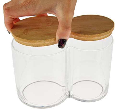 Arad pamučna lopta, brisač, tapnik, 1 komad, 2 komada, čist akrilni klipni kontejner sa bambusovim poklopcem, jednostavna organizacija na kupaonici, manjim pločama-6 l x 3,5 w x 4,5 h