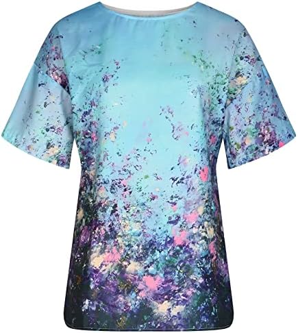 Teen Girls cvjetni print opušteni fit majica brodskih bluza za brodove Tees Flutter kratki rukav Flowy Summer Fall majica ZF