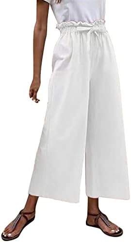 Mackneog posteljina čvrsta boja Capri golf pantalone za žene široka noga labava Fit Womens Capris za ljetne ljetne hlače usjev