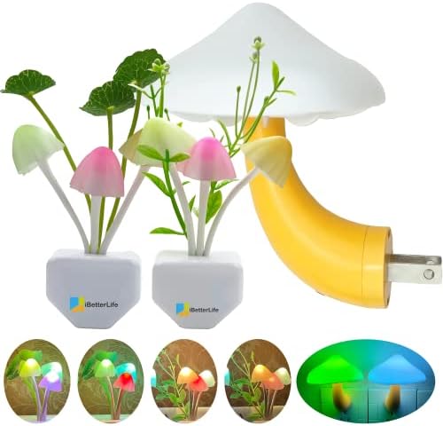 iBetterLife senzor za gljive LED noćno svjetlo - [3 pakovanje] Plug-in 7 boja mijenja čarobnu lampu za gljive, Mini krevet iz snova