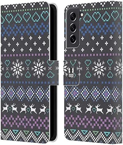 Glava Case Designs drveni ugalj pleteni Božić otisci kožna knjiga novčanik poklopac slučaj Kompatibilan sa Samsung Galaxy S21 FE 5G