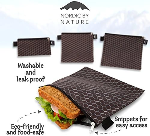Nordic po prirodi 4 pakovanja-Torbe za sendviče za višekratnu upotrebu koje se mogu prati u mašini za sudove BPA besplatno-izdržljive