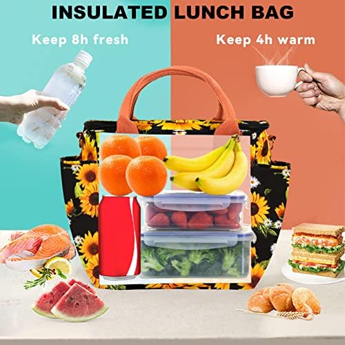 Joymee izolovana torba za ručak za žene/muškarce, vodootporna kutija za ručak za kancelarijski posao picnic Beach, velika torba za hlađenje za višekratnu upotrebu sa podesivim naramenicom & bočni džep, Sunflower