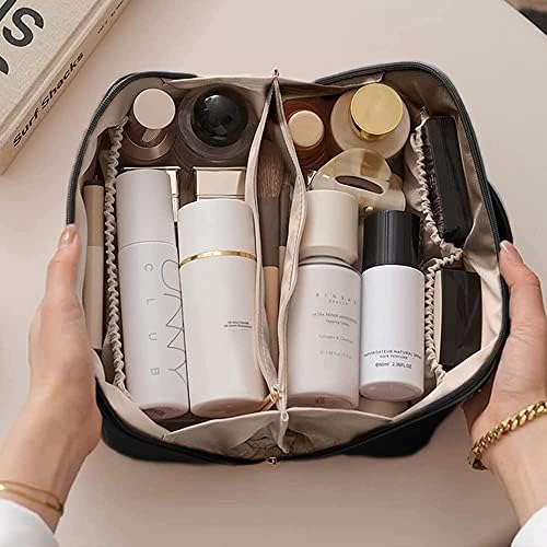Qinheamz Veliki kapacitet Travel Cosmetic torba, višenamjenska šminka za šminku PU kožna prijenosna torba za šminkanje sa ručkom i ravnom ravnom planom za šminkanje