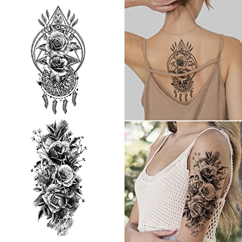 Cerlaza velike privremene tetovaže za žene djevojke, cvjetne lažne tetovaže ruku polu rukavi za odrasle, Tatuajes Temporales žene
