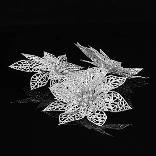 Bestsport simulirani sjajni plastični srebrni umjetni cvjetovi ukrasni cvjetovi za ukrašavanje Božićno drvce zima 10pcs