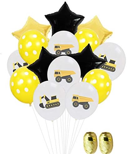 Konstrukcijski tematski balon za rođendan, 15pcs bageri baloni s vrpcom, 18 inčni balon za foliju za djecu za djecu za bebe izgradnju zabave