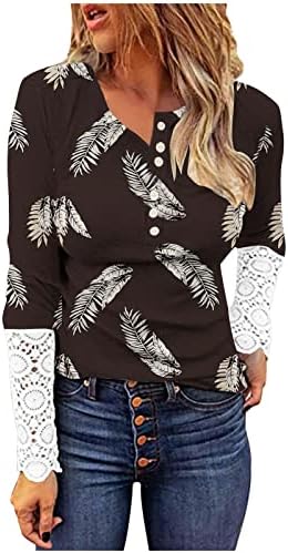 Huankd ženska dukserica čipka dugih rukava rupa s tankom okruglom vratnom gumbom Ispis pulover majica slatka odjeća