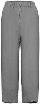 Ženske obrezirane hlače, dame čvrste pamučne posteljine pantalone elastične struke kapri hlače ljetne bahake za plažu za žene