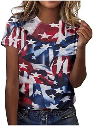 Vrhovi za žene srušena casual američka košulja za zastavu Ljetne cvjetne grafičke košulje kratkih rukava bluza posada vrata tunika