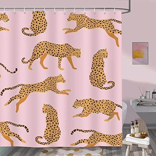 Bonhause Pink Leopard tuš za tuširanje 72 x 72 inča Tropska životinja Cheetah Trendy Dekorativna kupatila za zavjese od poliestera
