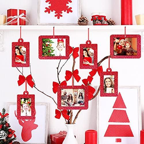 Blulu 36 komada Božić Red Picture Frame Ornamenti Felt viseći Photo Frame Red Glitter Božić Tree Photo Frame dekoracije za Božić Happy Holiday Party Nova Godina