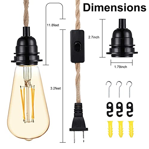 Jednostavna Deluxe viseća svjetla od 15 stopa sa priključnim kablom pogodna E26 utičnica za lampu, upleteni Konopljin kabl, za dom