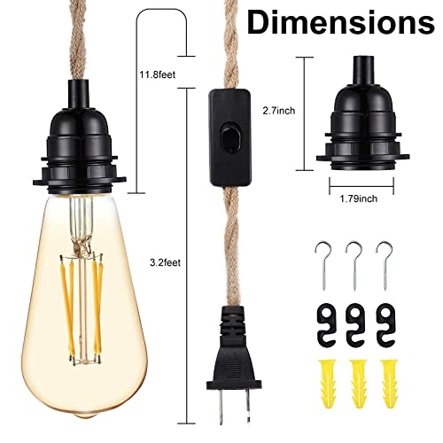 Jednostavna Deluxe viseća svjetla od 15 stopa sa priključnim kablom pogodna E26 utičnica za lampu, upleteni Konopljin kabl, za dom & Party & amp; studija, industrijski Retro DIY