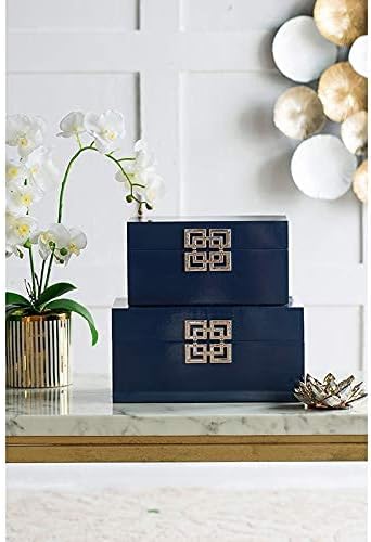 A & B Home dekorativne kutije za nakit organizuju Moderan orijentalni stil Set od 2 plave sa srebrnim uzorcima 13.6x 11.4